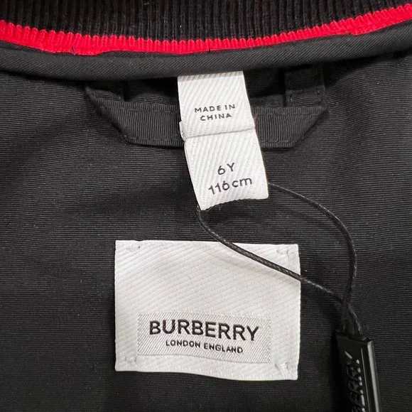 Burberry Kids Layered Logo Print Water Repel Coat Over Orange Logo Bomber Jacket